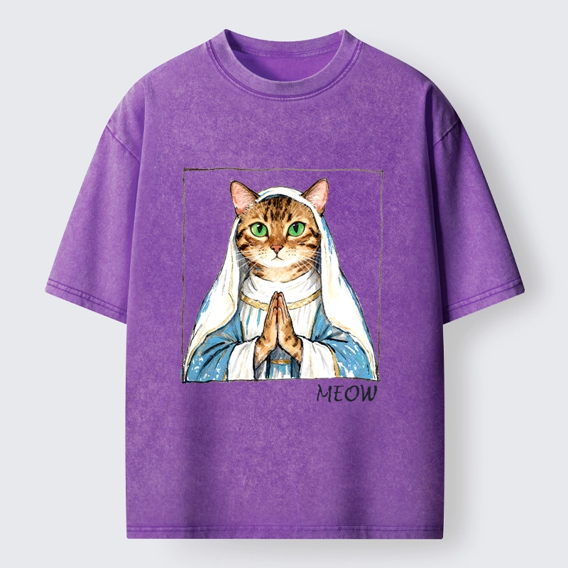 Tokyo-Tiger Holy Meme Cat Praying Washed T-Shirt