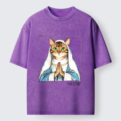 Tokyo-Tiger Holy Meme Cat Praying Washed T-Shirt