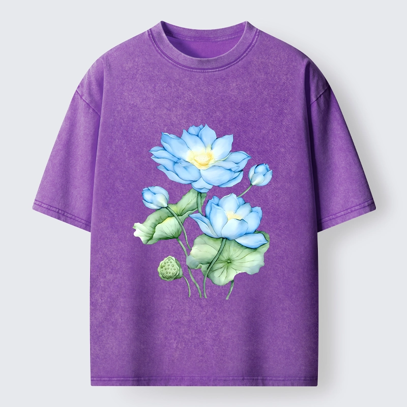 Tokyo-Tiger Calm Blue Water Lily Vibes Washed T-Shirt