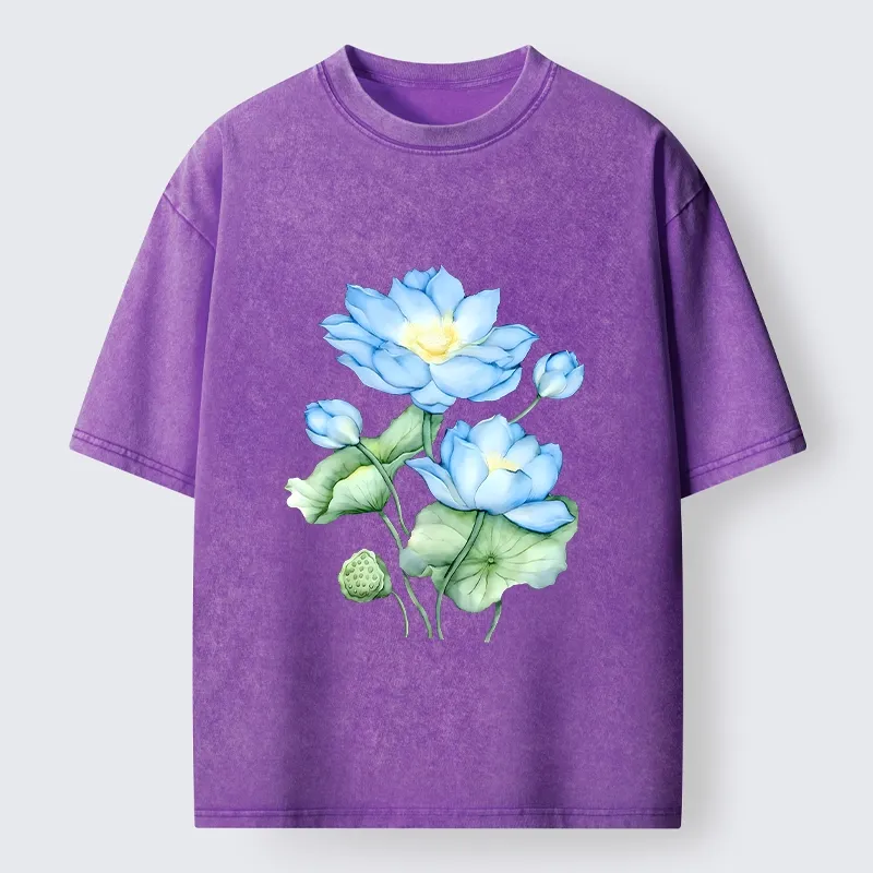 Tokyo-Tiger Calm Blue Water Lily Vibes Washed T-Shirt