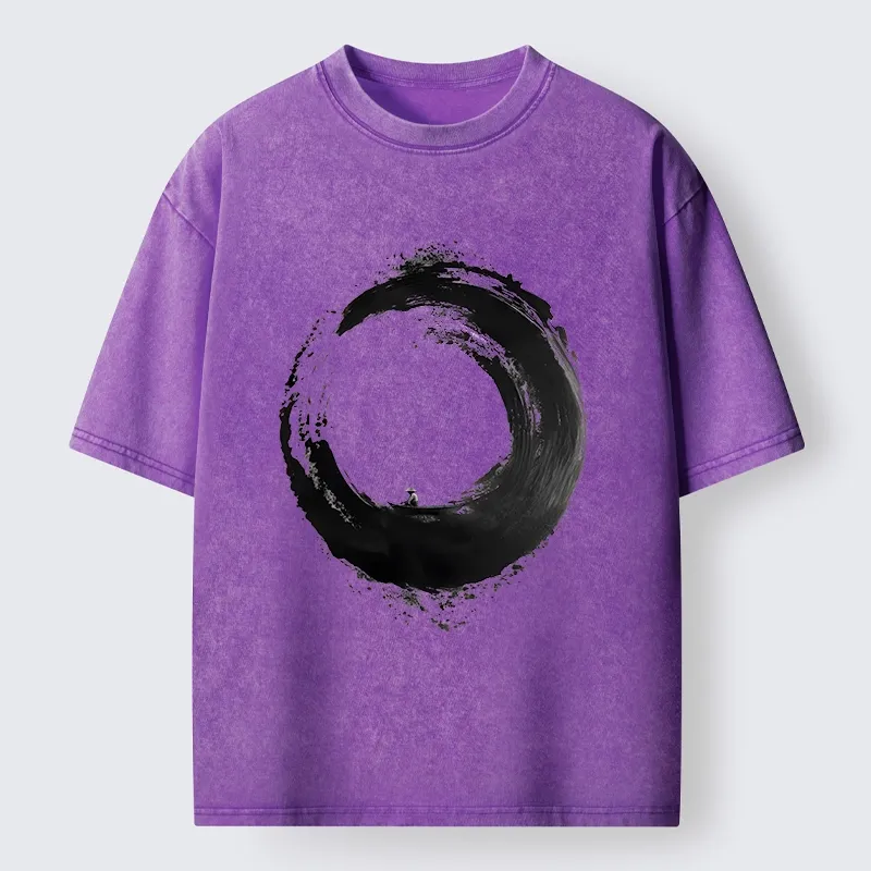 Tokyo-Tiger Zen Boat Man In Ink Circle Washed T-Shirt