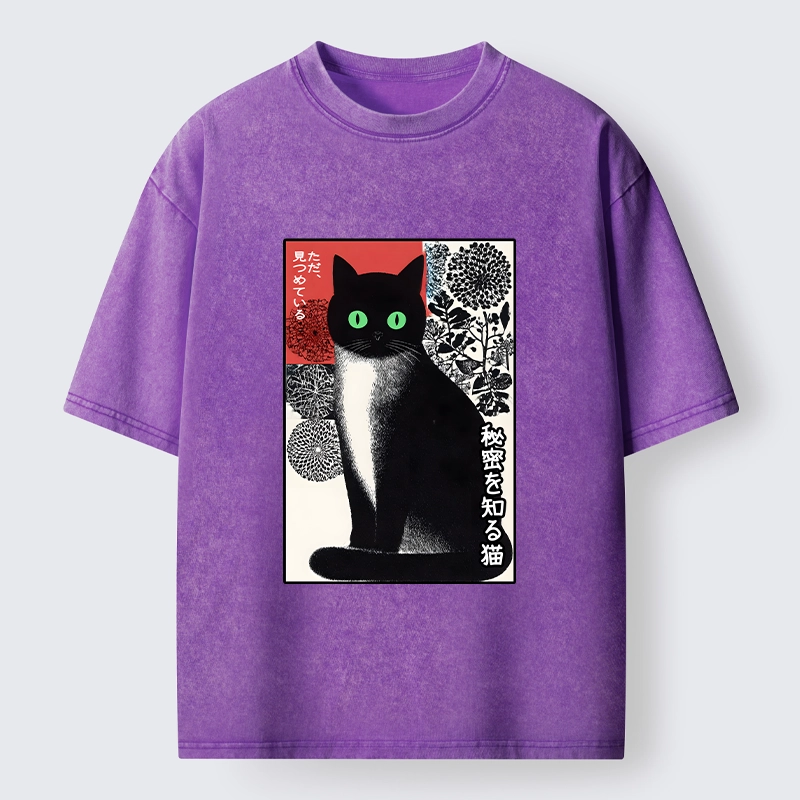 Tokyo-Tiger Japanese Style Secret Cat Meme Washed T-Shirt