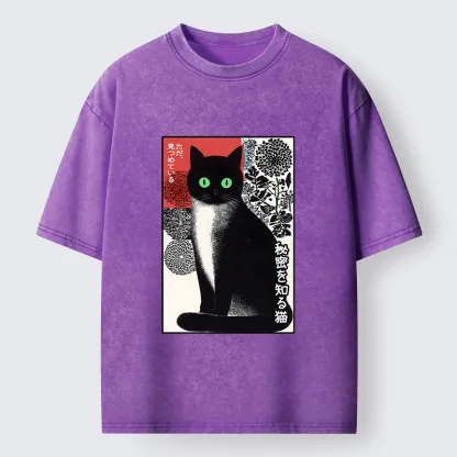 Tokyo-Tiger Japanese Style Secret Cat Meme Washed T-Shirt