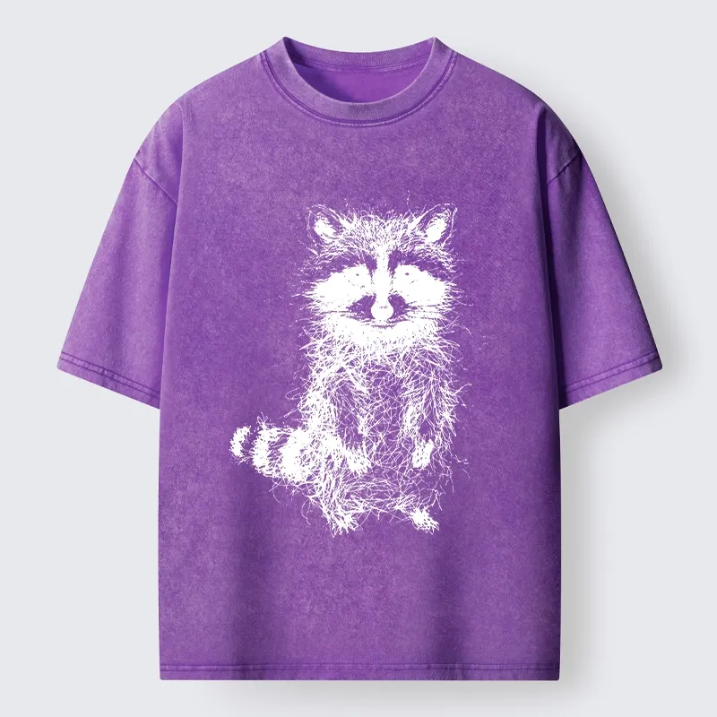 Tokyo-Tiger Messy Line Art Raccoon Meme Washed T-Shirt