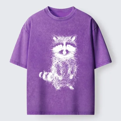 Tokyo-Tiger Messy Line Art Raccoon Meme Washed T-Shirt