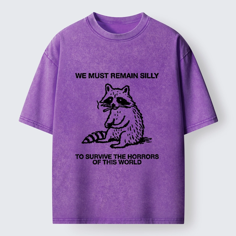 Tokyo-Tiger Silly Raccoon Survive World Meme Washed T-Shirt