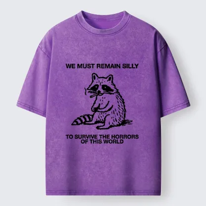 Tokyo-Tiger Silly Raccoon Survive World Meme Washed T-Shirt