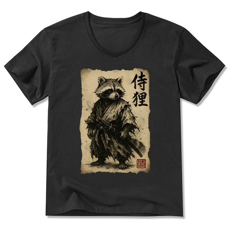 Tokyo-Tiger Retro Raccoon Samurai V-Neck Classic T-Shirt