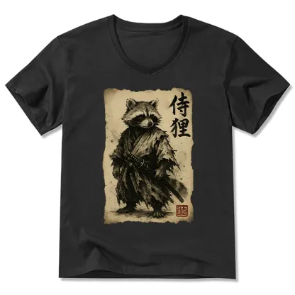 Tokyo-Tiger Retro Raccoon Samurai V-Neck Classic T-Shirt