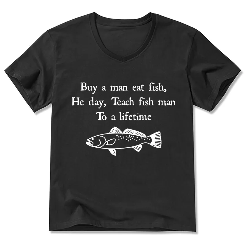 Tokyo-Tiger Man Eat Fish Meme V-Neck Classic T-Shirt