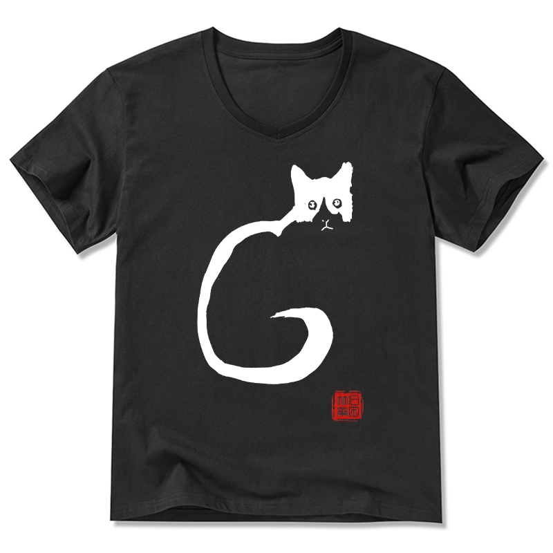 Tokyo-Tiger Calm Cat In Simple Lines V-Neck Classic T-Shirt