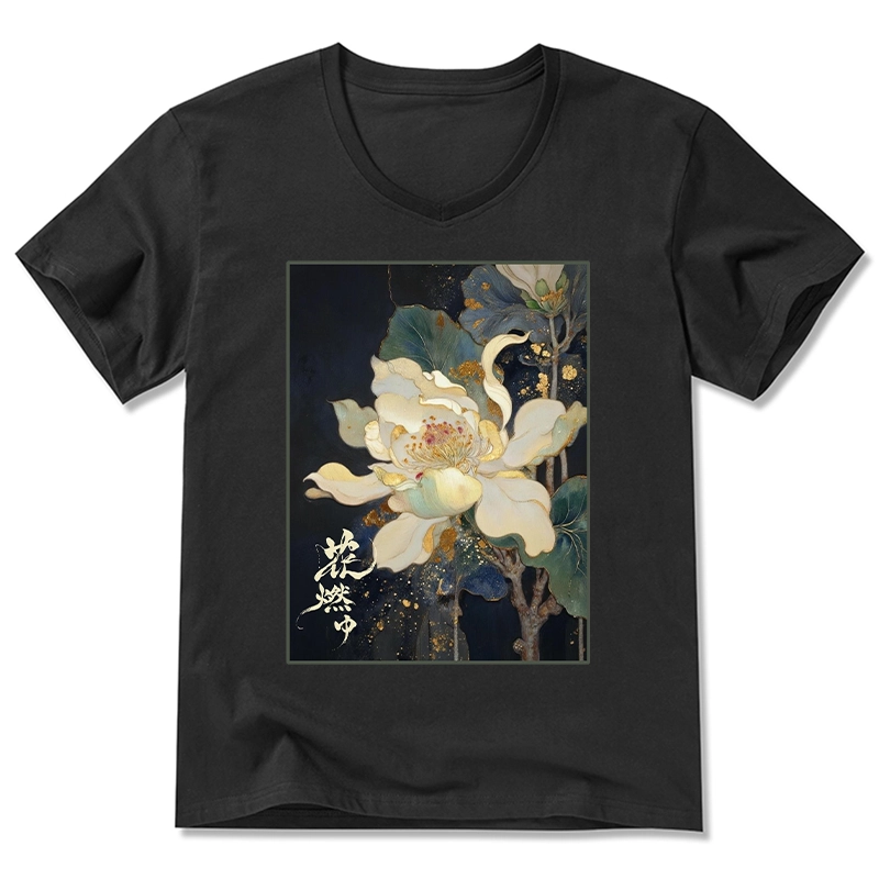 Tokyo-Tiger Lotus Adorned With Golden Specks V-Neck Classic T-Shirt