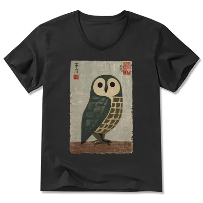 Tokyo-Tiger Traditional Owl In Japanese Art V-Neck Classic T-Shirt