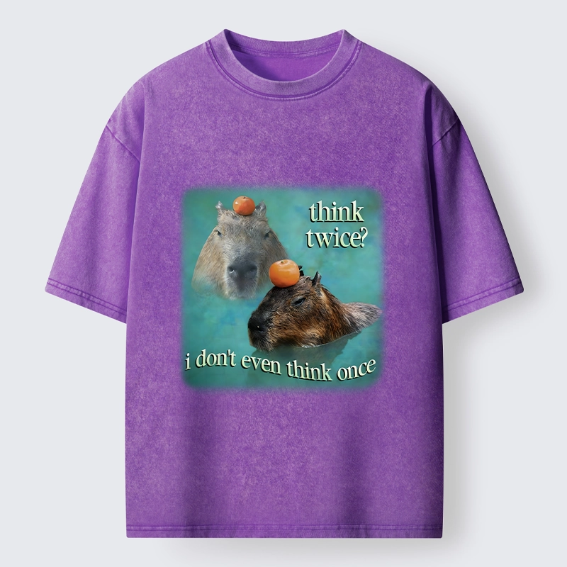 Tokyo-Tiger Capybara Think Twice Funny Meme Washed T-Shirt