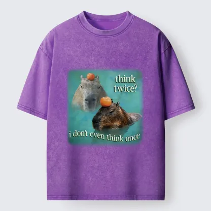 Tokyo-Tiger Capybara Think Twice Funny Meme Washed T-Shirt