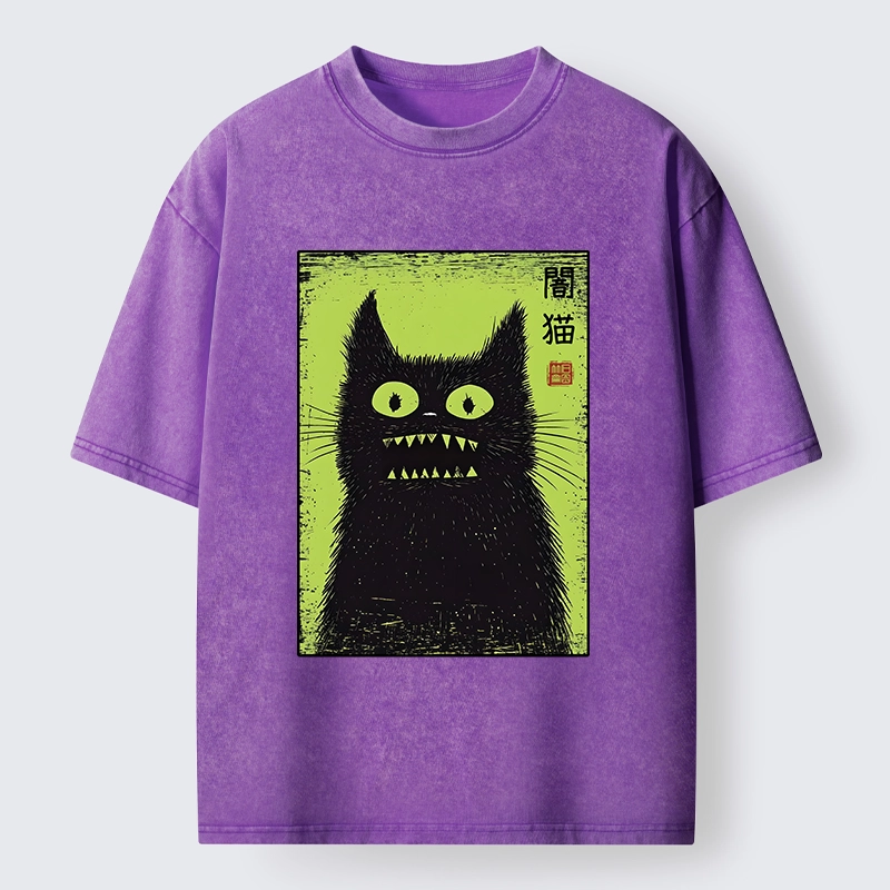 Tokyo-Tiger Spooky Black Cat Japanese Washed T-Shirt