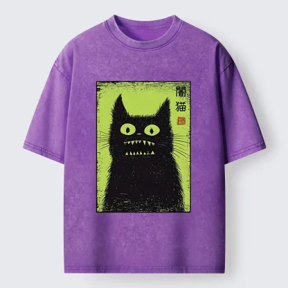 Tokyo-Tiger Spooky Black Cat Japanese Washed T-Shirt