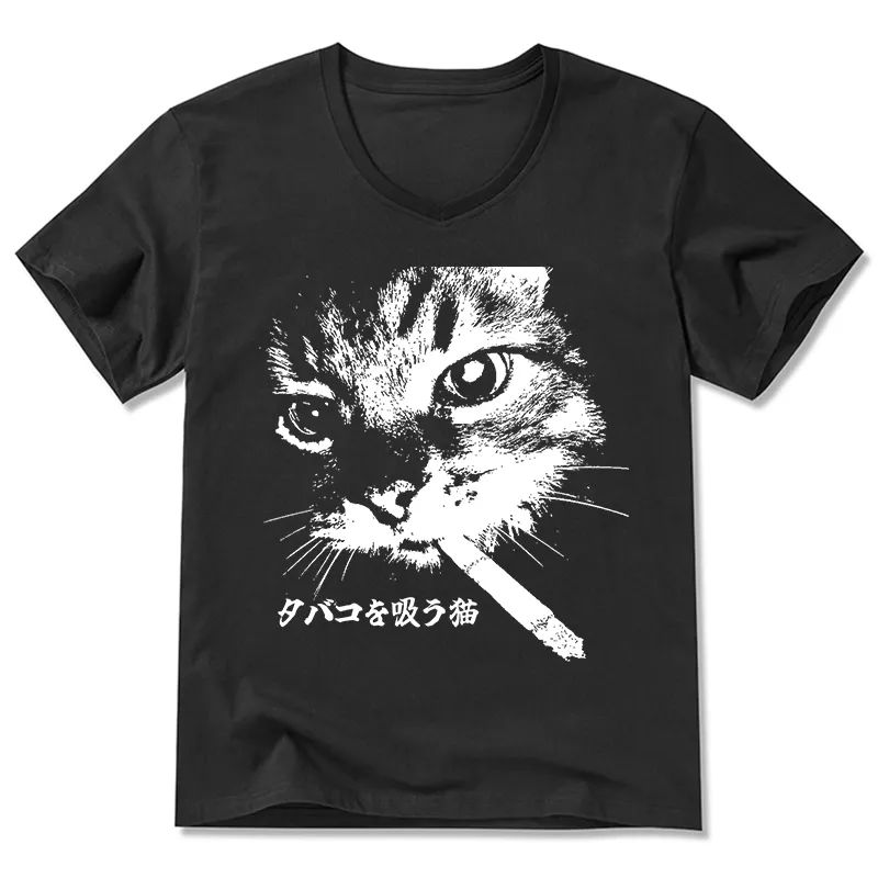 Tokyo-Tiger Retro Cat Smoking V-Neck Classic T-Shirt Sale