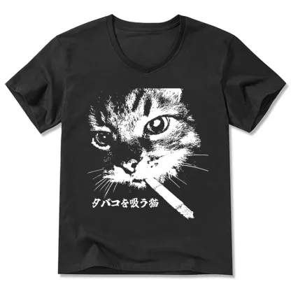 Tokyo-Tiger Retro Cat Smoking V-Neck Classic T-Shirt