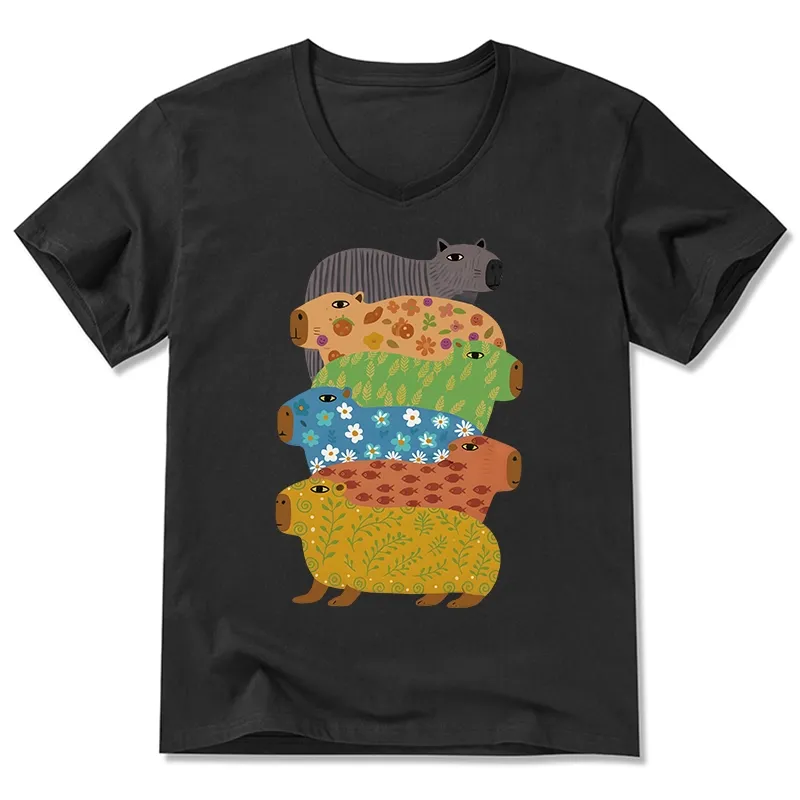 Tokyo-Tiger Colorful Capybaras V-Neck Classic T-Shirt