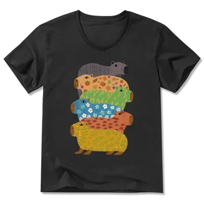 Tokyo-Tiger Colorful Capybaras V-Neck Classic T-Shirt