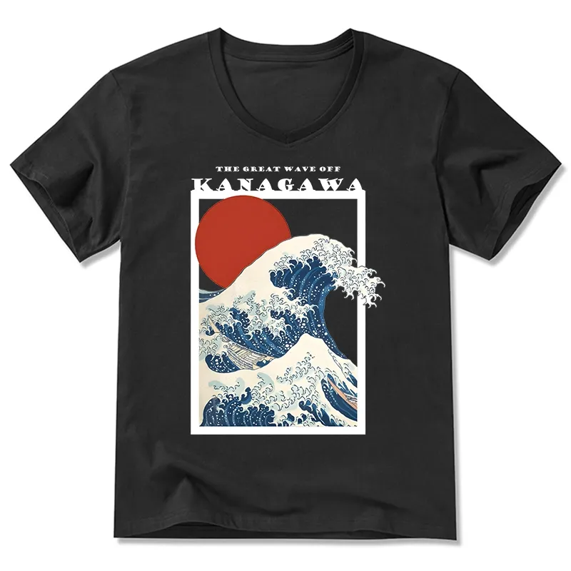 Tokyo-Tiger Minimalist Ukiyo-e Waves V-Neck Classic T-Shirt