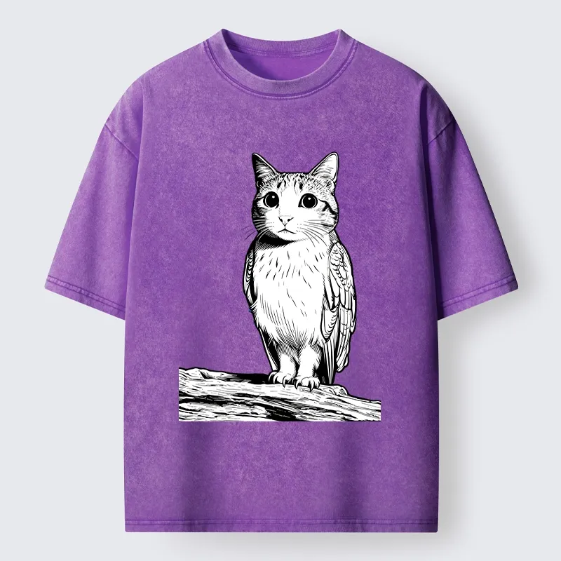 Tokyo-Tiger Funny Cat Owl Fusion Art Washed T-Shirt