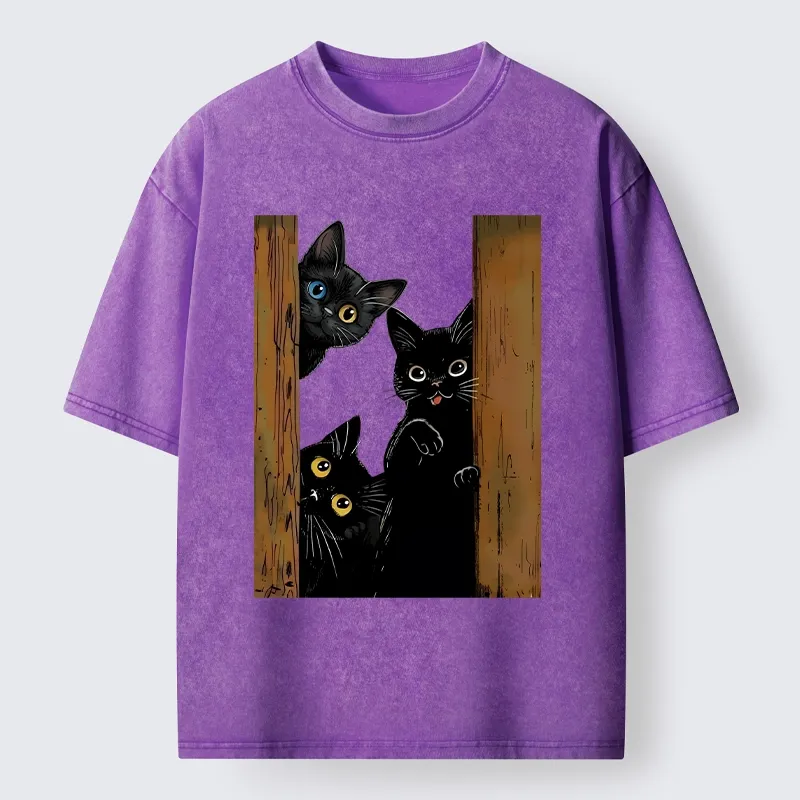 Tokyo-Tiger Funny Cats Spying On You Washed T-Shirt