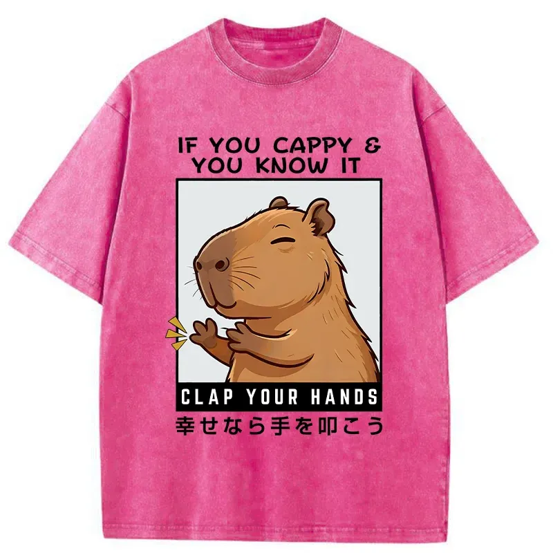 Tokyo-Tiger Capybara Clapping Washed T-Shirt