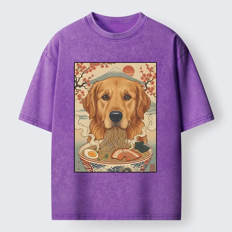 Tokyo-Tiger Japanese Style Dog Ramen Meme Washed T-Shirt