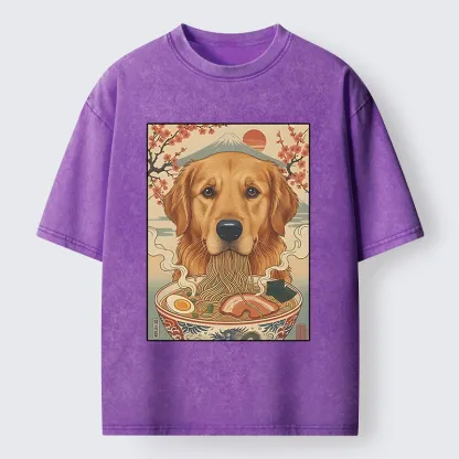 Tokyo-Tiger Japanese Style Dog Ramen Meme Washed T-Shirt