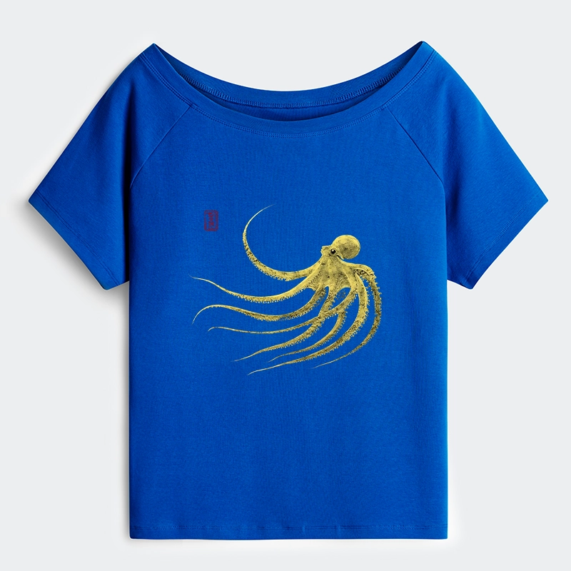 Tokyo-Tiger Retro Octopus Japanese Off Shoulder T-Shirt
