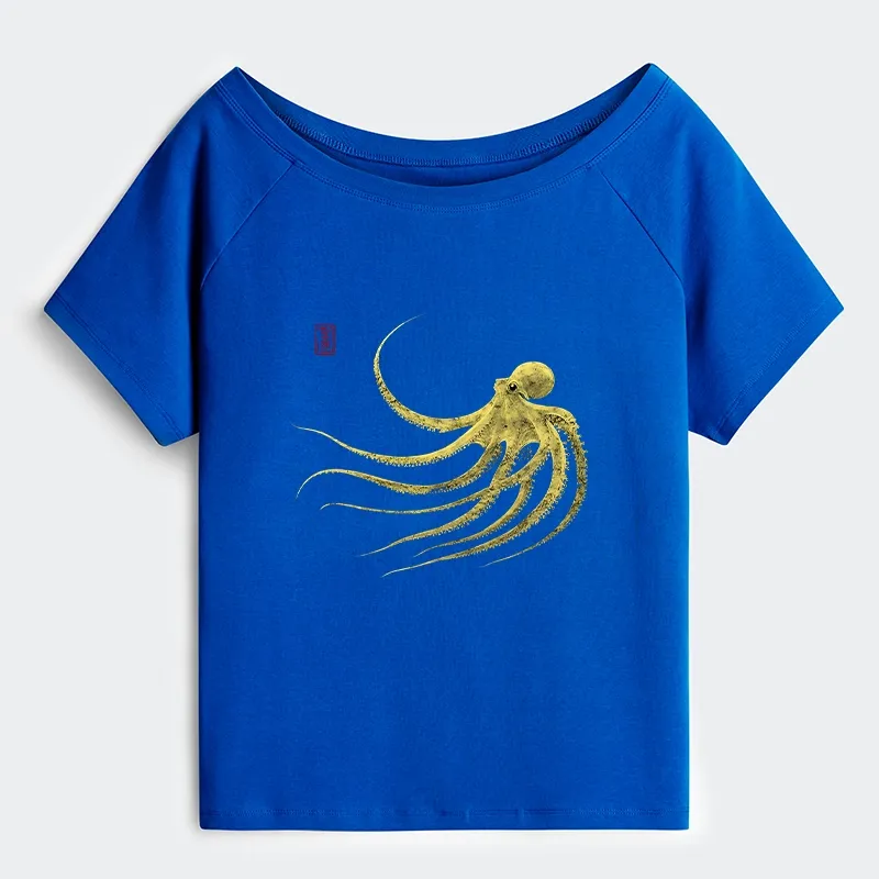 Tokyo-Tiger Retro Octopus Japanese Off Shoulder T-Shirt