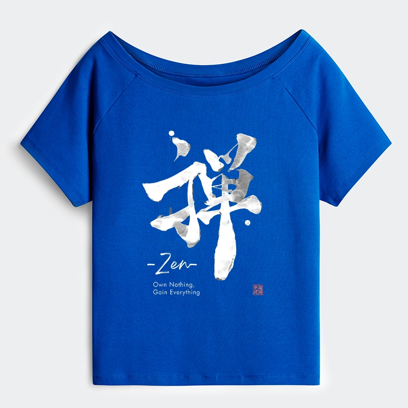 Tokyo-Tiger Zen Texts Off Shoulder T-Shirt