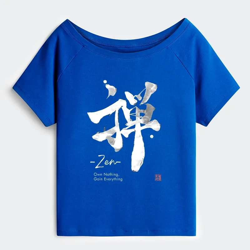Tokyo-Tiger Zen Texts Off Shoulder T-Shirt