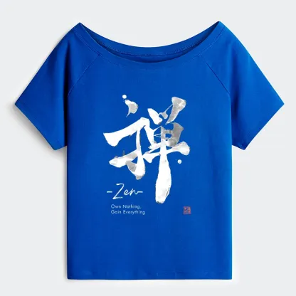 Tokyo-Tiger Zen Texts Off Shoulder T-Shirt