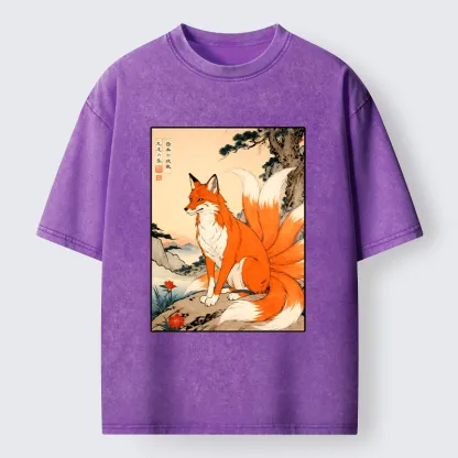 Tokyo-Tiger Mystical Nine Tails Fox Washed T-Shirt