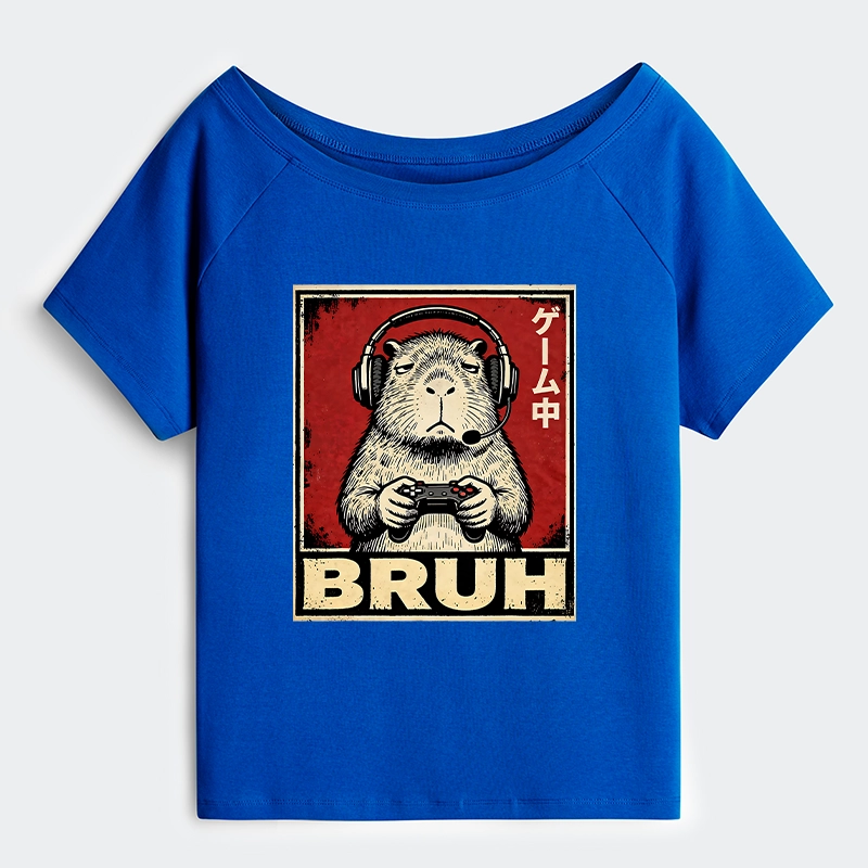 Tokyo-Tiger Funny Capybara Playing Games Off Shoulder T-Shirt