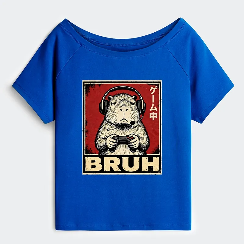 Tokyo-Tiger Funny Capybara Playing Games Off Shoulder T-Shirt