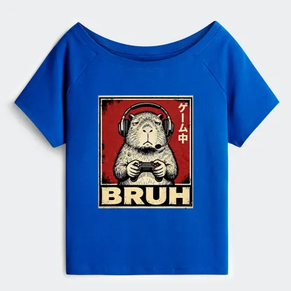 Tokyo-Tiger Funny Capybara Playing Games Off Shoulder T-Shirt