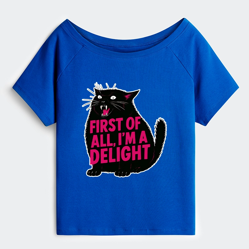 Tokyo-Tiger Roaring Black Cat Off Shoulder T-Shirt