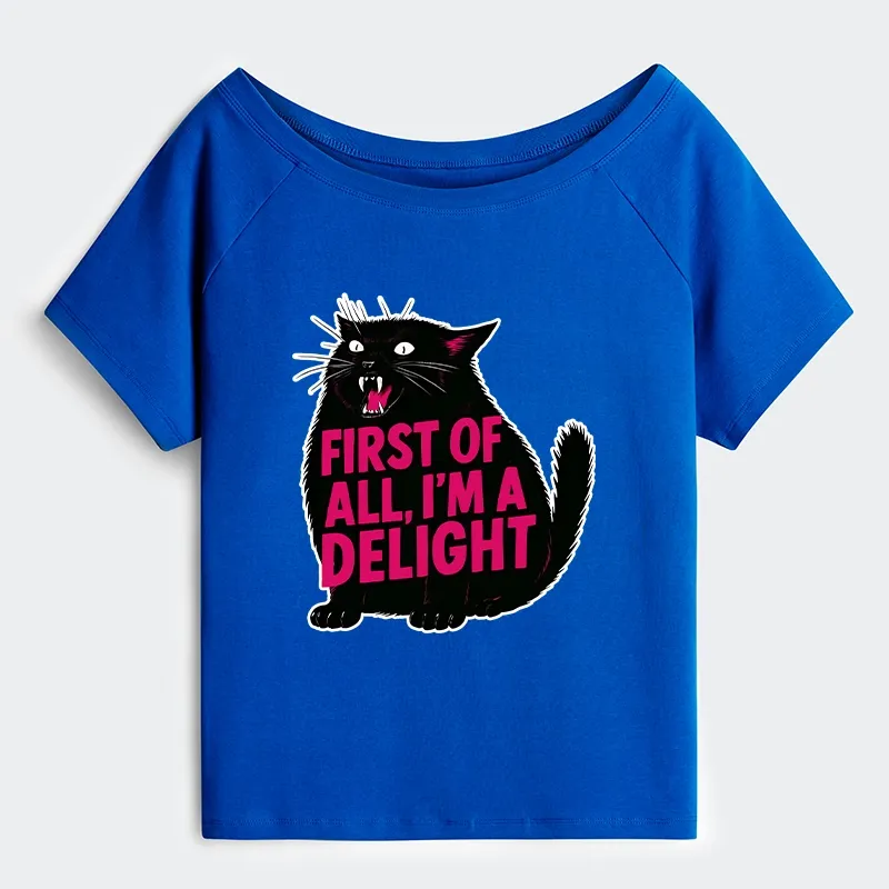 Tokyo-Tiger Roaring Black Cat Off Shoulder T-Shirt