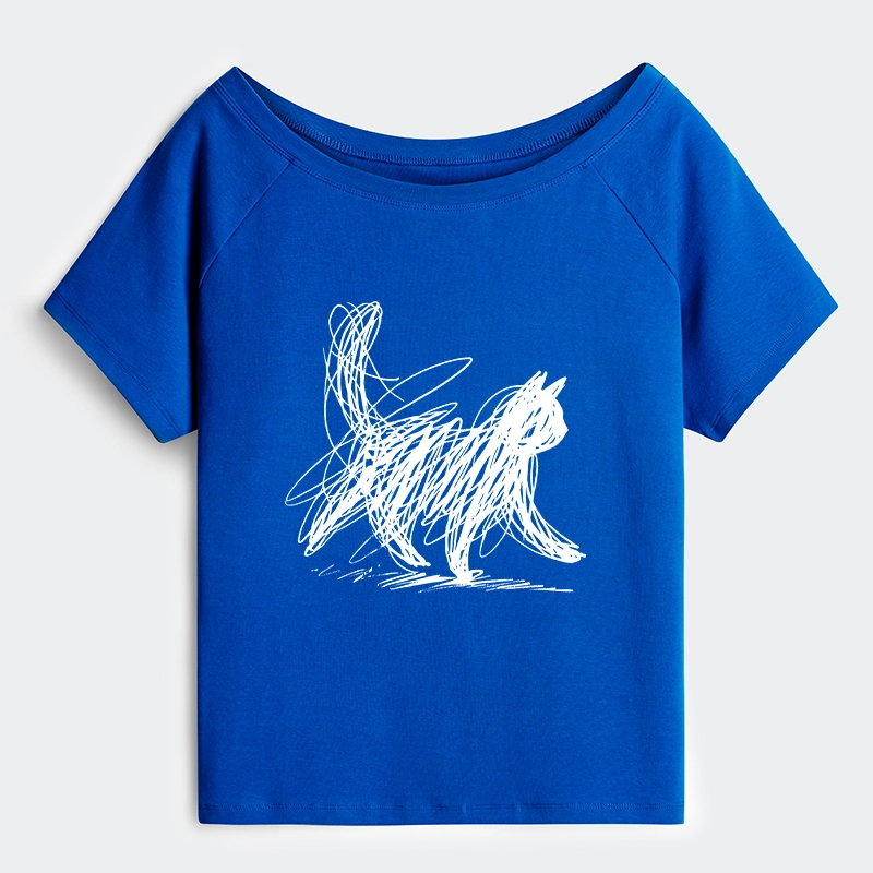 Tokyo-Tiger Minimalist Cat Art Off Shoulder T-Shirt
