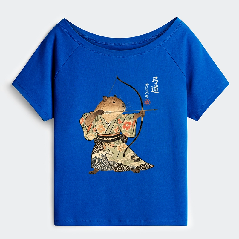 Tokyo-Tiger Capybara Archery Off Shoulder T-Shirt