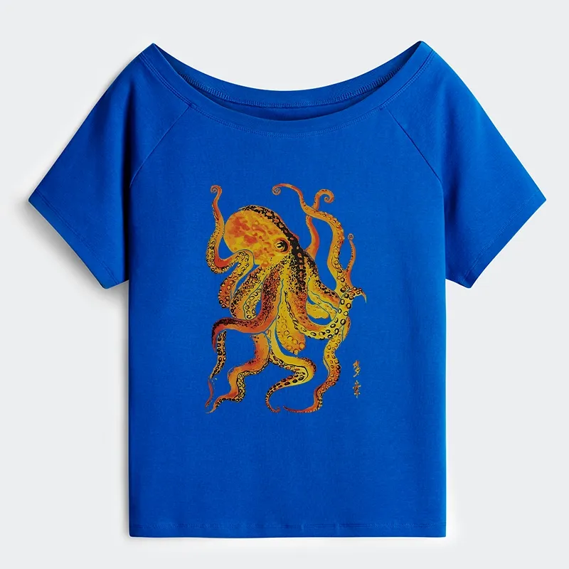 Tokyo-Tiger Deep Sea Gorgeous Octopus Off Shoulder T-Shirt