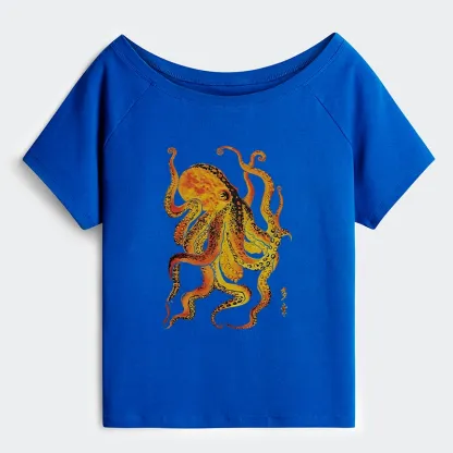 Tokyo-Tiger Deep Sea Gorgeous Octopus Off Shoulder T-Shirt