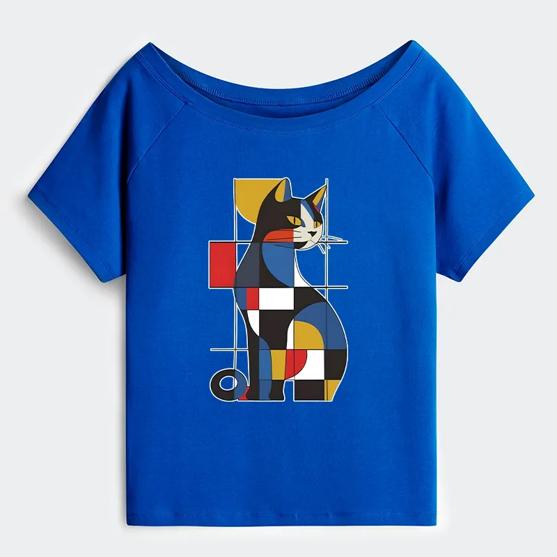 Tokyo-Tiger Mondrian Cat Off Shoulder T-Shirt