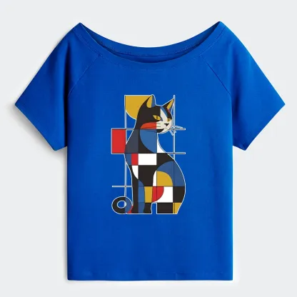 Tokyo-Tiger Mondrian Cat Off Shoulder T-Shirt