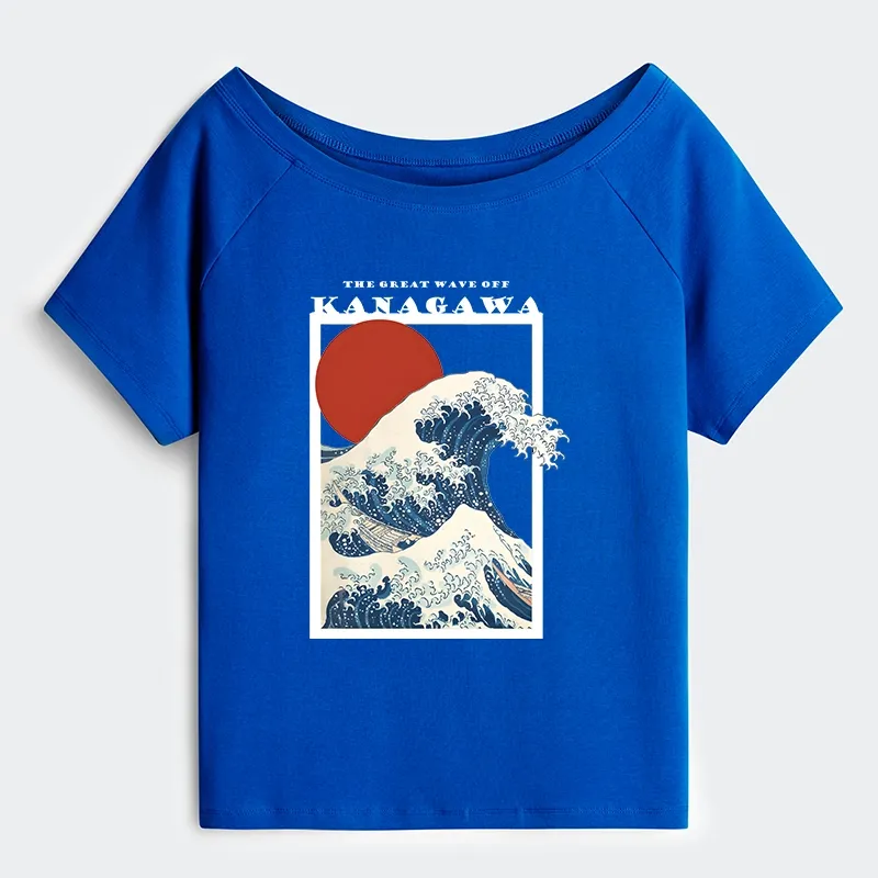 Tokyo-Tiger Minimalist Ukiyo-e Waves Off Shoulder T-Shirt