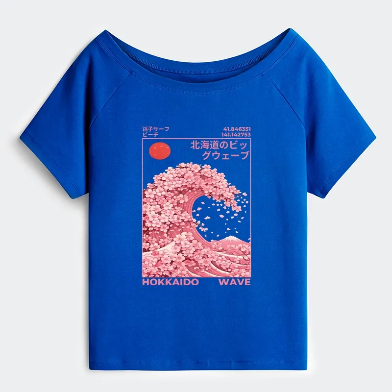 Tokyo-Tiger Sakura Wave Off Shoulder T-Shirt